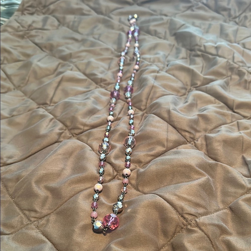 Elegant Pink and antique Silver Beaded Necklace.